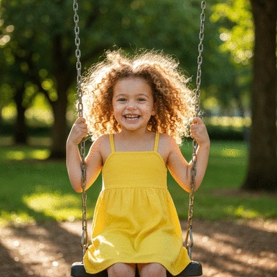Child with a bright, healthy smile interacting happily