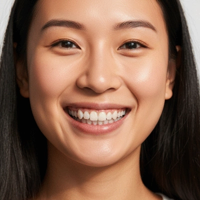 Personne souriante montrant des dents bien alignées après un traitement orthodontique, mettant en évidence la confiance en soi