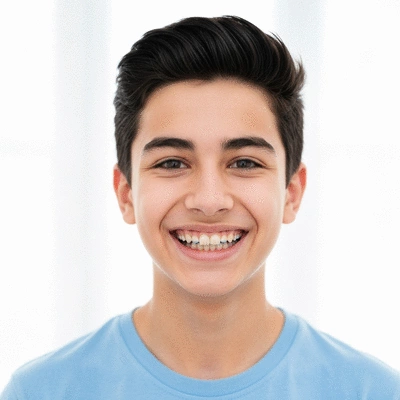 Teenager smiling confidently after orthodontic treatment