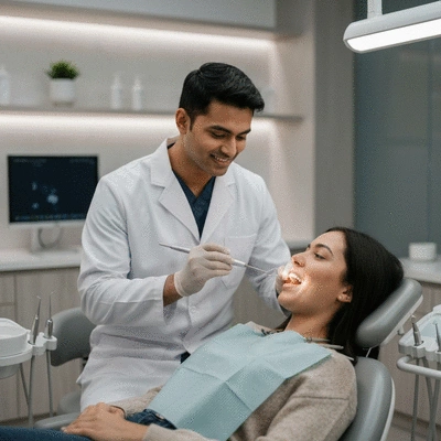 Orthodontiste examinant les dents d'un patient