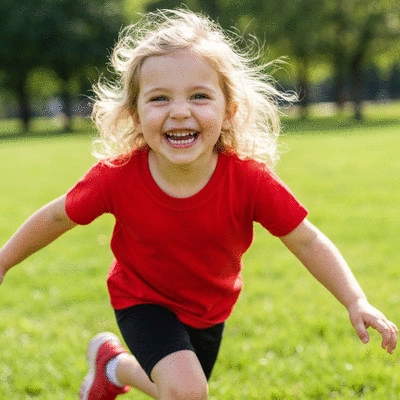 Child smiling with healthy teeth, happy and active
