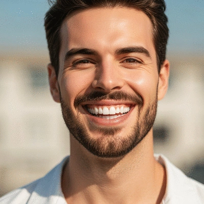 Adult smiling confidently after orthodontic treatment, clean image