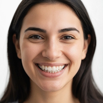 A confident patient smiling, showing natural teeth without visible braces
