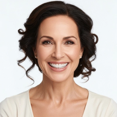 Adulte souriant avec des dents parfaitement alignées, mettant en évidence l'esthétique et la confiance en soi