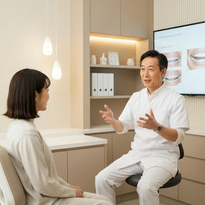 Orthodontist explaining treatment plans to a patient in a modern clinic, clean image, no text, no words, no typography