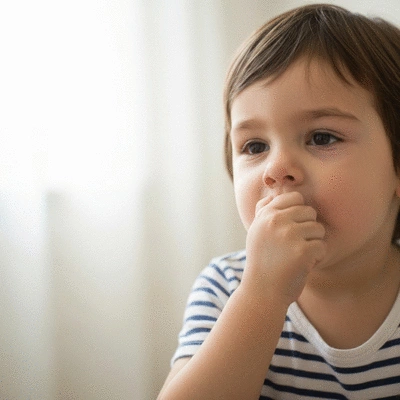 Child gently sucking thumb, looking calm and comforted, soft lighting, no text, no words, no typography, no labels, clean image