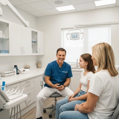 Orthodontist consulting with a teenage patient and their parent