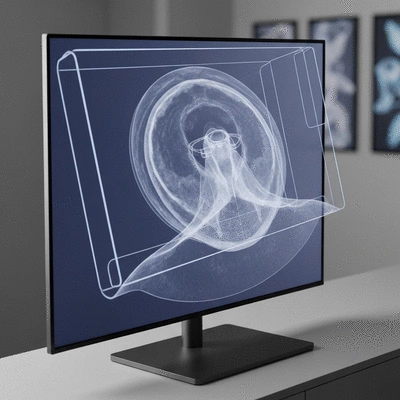 Plan de traitement orthodontique affiché sur un écran 3D avec des aligneurs transparents