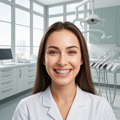 Adulte souriant avec des dents parfaitement alignées après un traitement orthodontique