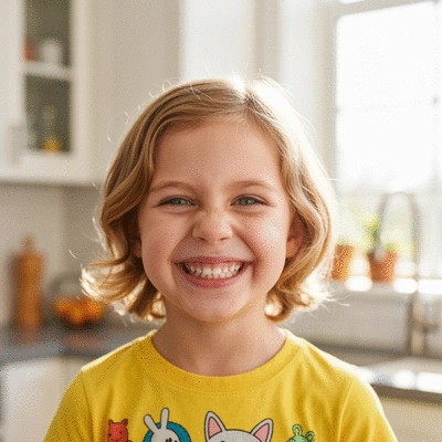 Child smiling, showing well-aligned teeth, symbolizing the benefits of early orthodontics