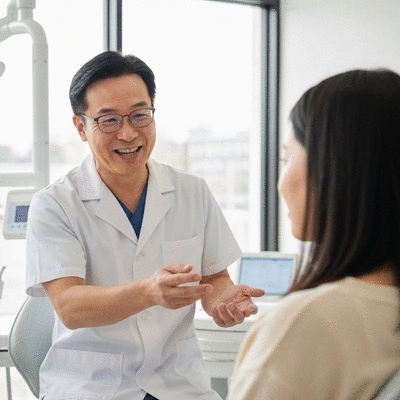 Orthodontiste expliquant le plan de traitement à un patient adulte