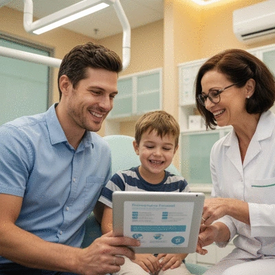 Family discussing payment options with an orthodontist, symbolizing financial considerations