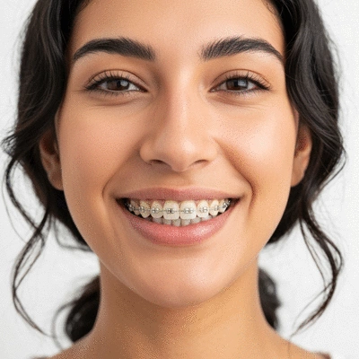 Patient souriant montrant des bagues linguales invisibles